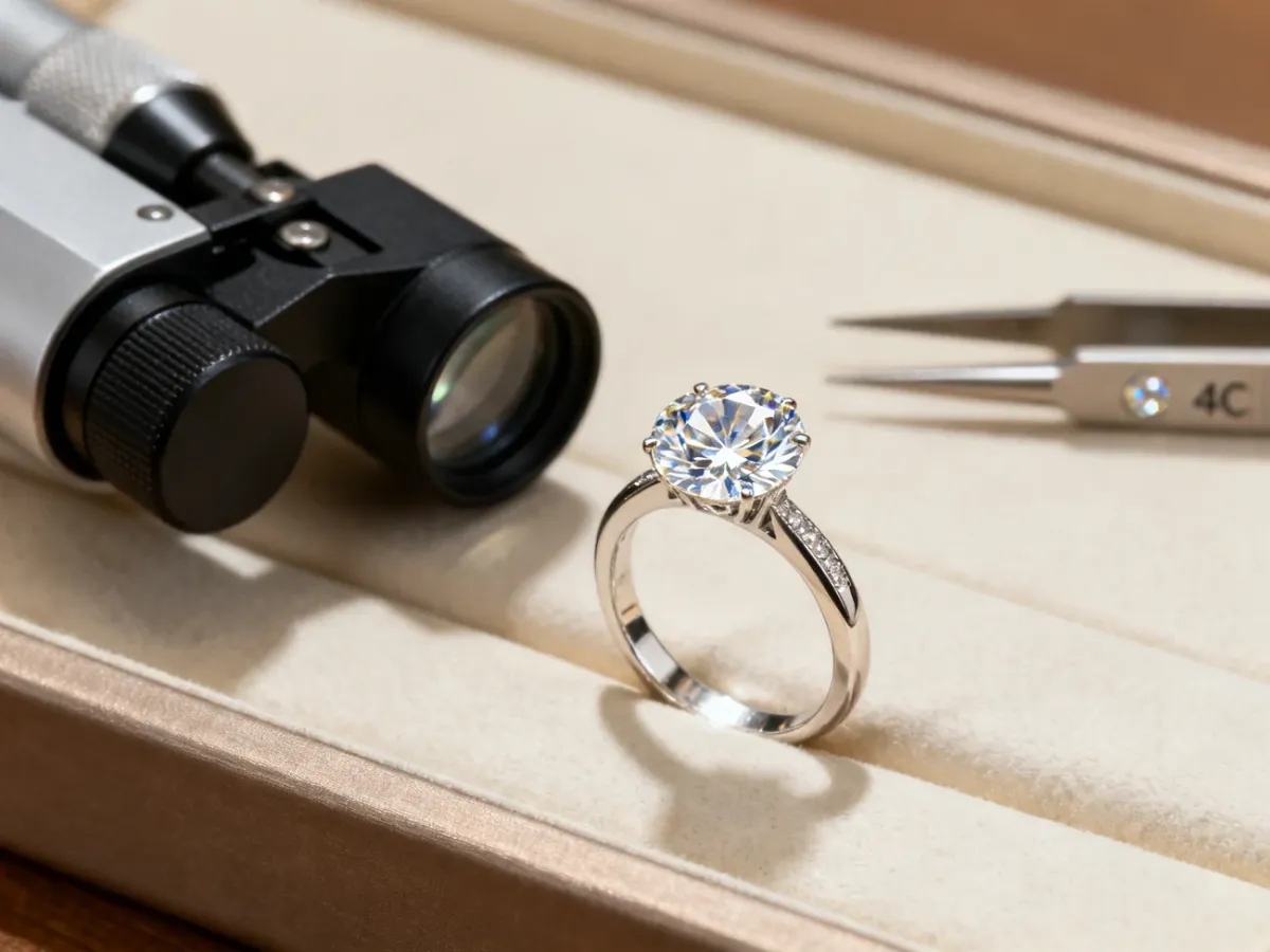 Lśniący diament oceniany podczas wyboru biżuterii