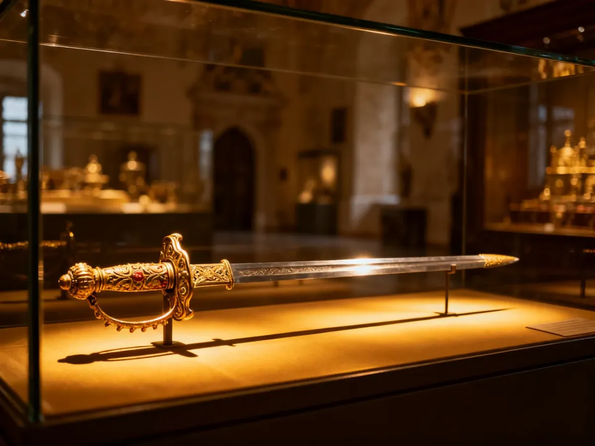 Szczerbiec displayed in the Wawel treasury