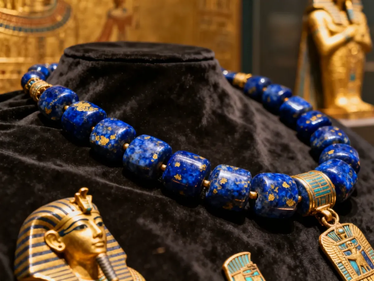 Egipska biżuteria z niebieskiego lapis lazuli i amuletami